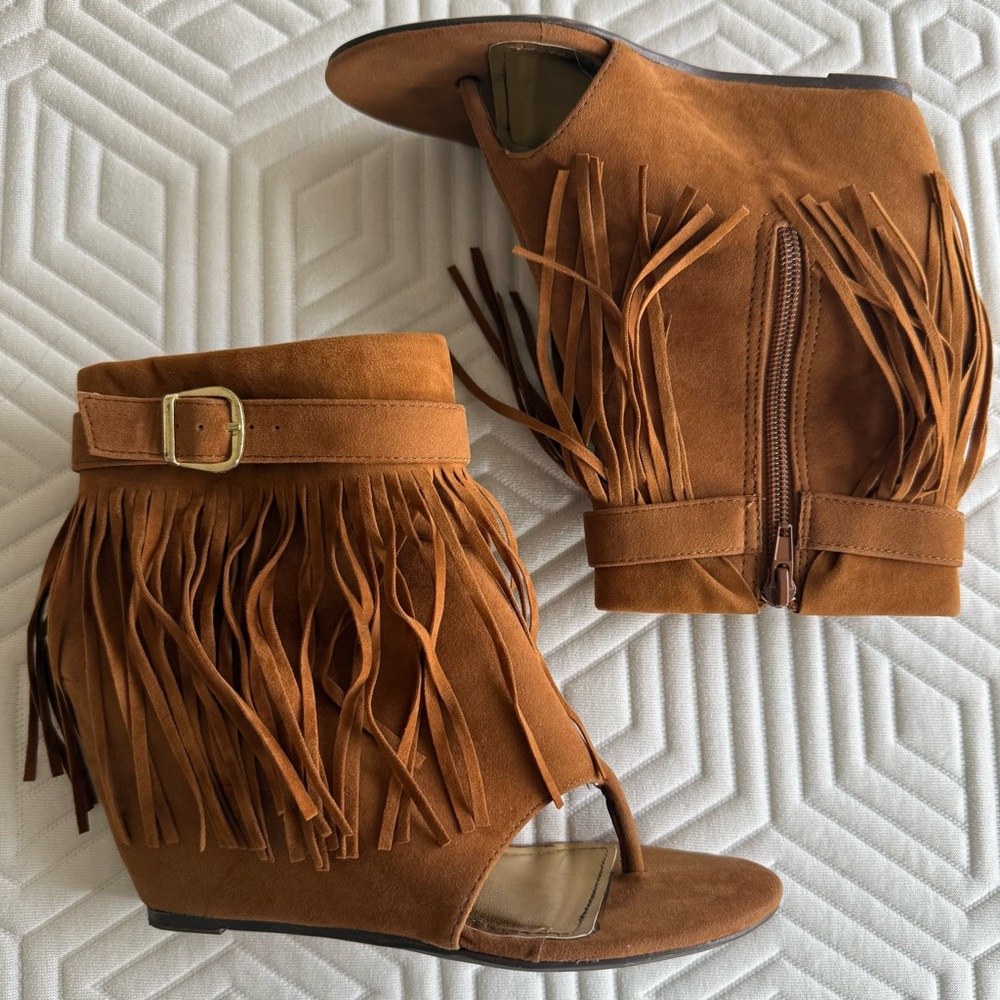 Y2K Fringe Wedge Sandals - Picture 1 of 6